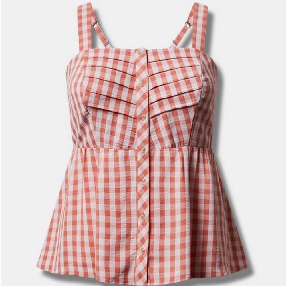 Seersucker peplum lark plaid orange   Torrid. 1X. Thick straps.  Elastic back